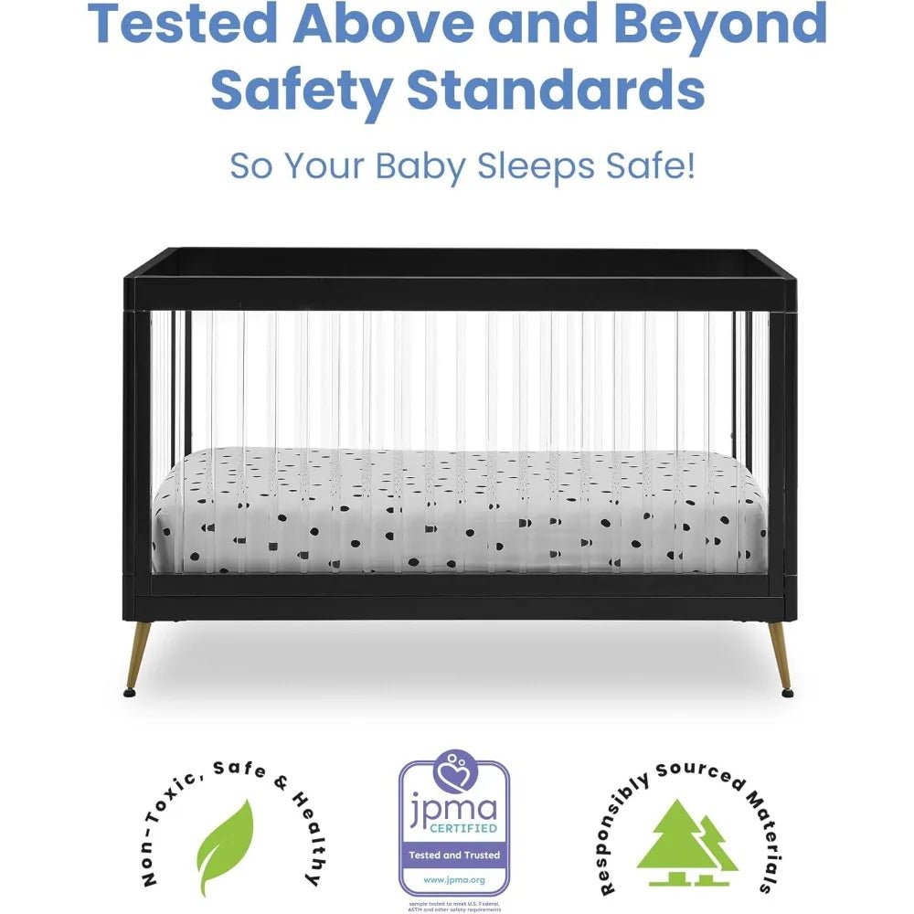 MildlyMama - 4 - in - 1 Convertible Baby Crib with Adjustable Height – Safe and Stylish Nursery Solution in Acrylic Finish Cribs