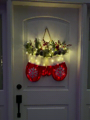 GlowHaven™ Twinkling Christmas Wreath – Pre-Lit Artificial Garland with LED Lights, Pinecones & Red Berries for Front Door Holiday Decor