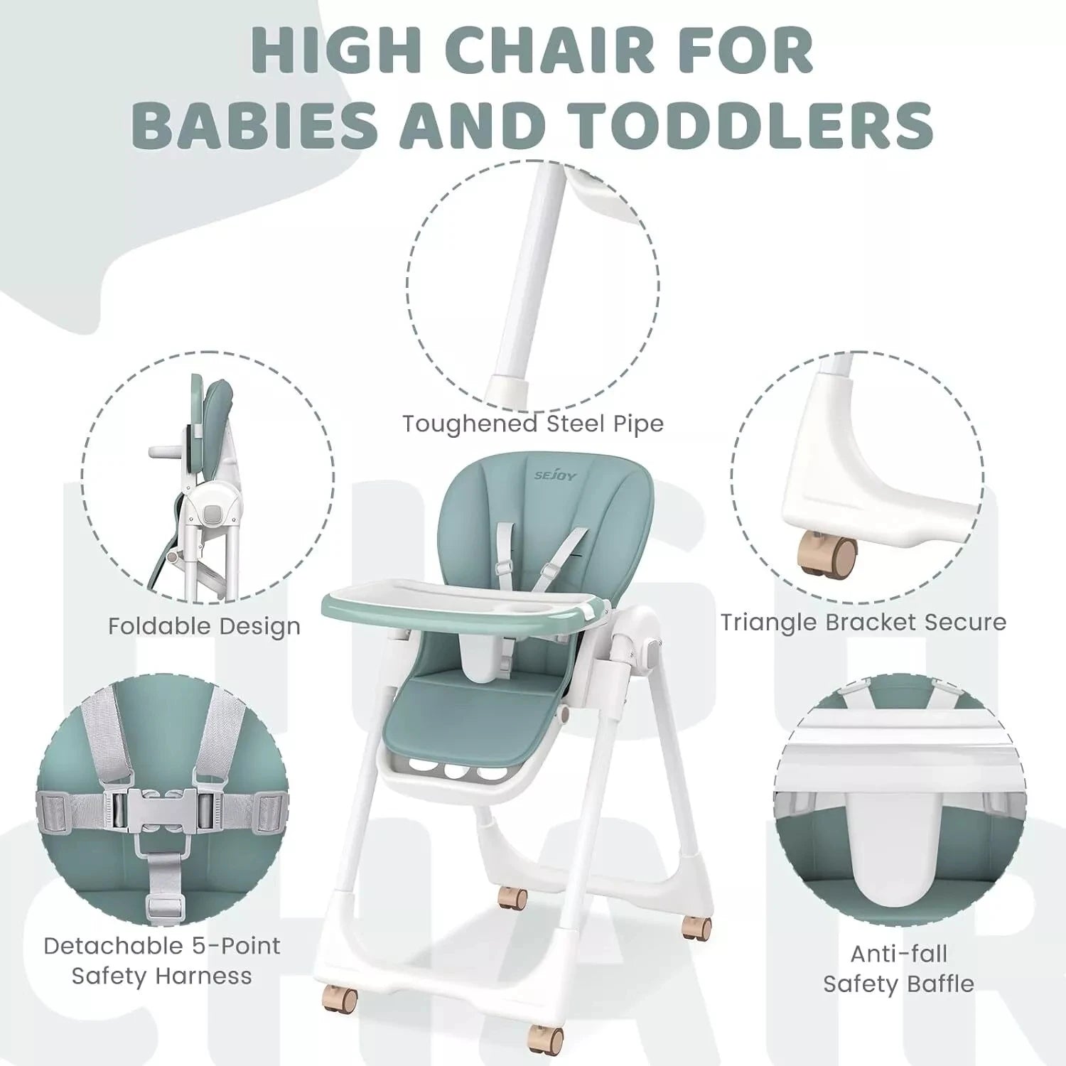 MildlyMama - Convertible Baby High Chair with Adjustable Height, Removable Tray, and Foldable Design – 5 Positions, Safe and Easy to Clean High Chairs