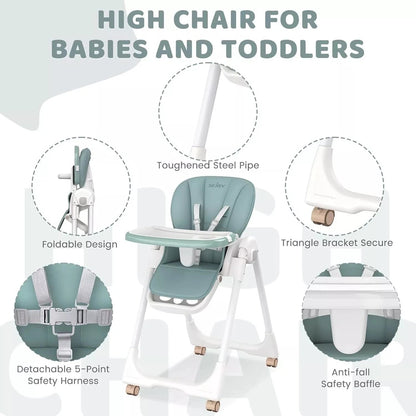 MildlyMama - Convertible Baby High Chair with Adjustable Height, Removable Tray, and Foldable Design – 5 Positions, Safe and Easy to Clean High Chairs