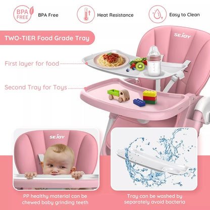 MildlyMama - Convertible Baby High Chair with Adjustable Height, Removable Tray, and Foldable Design – 5 Positions, Safe and Easy to Clean High Chairs