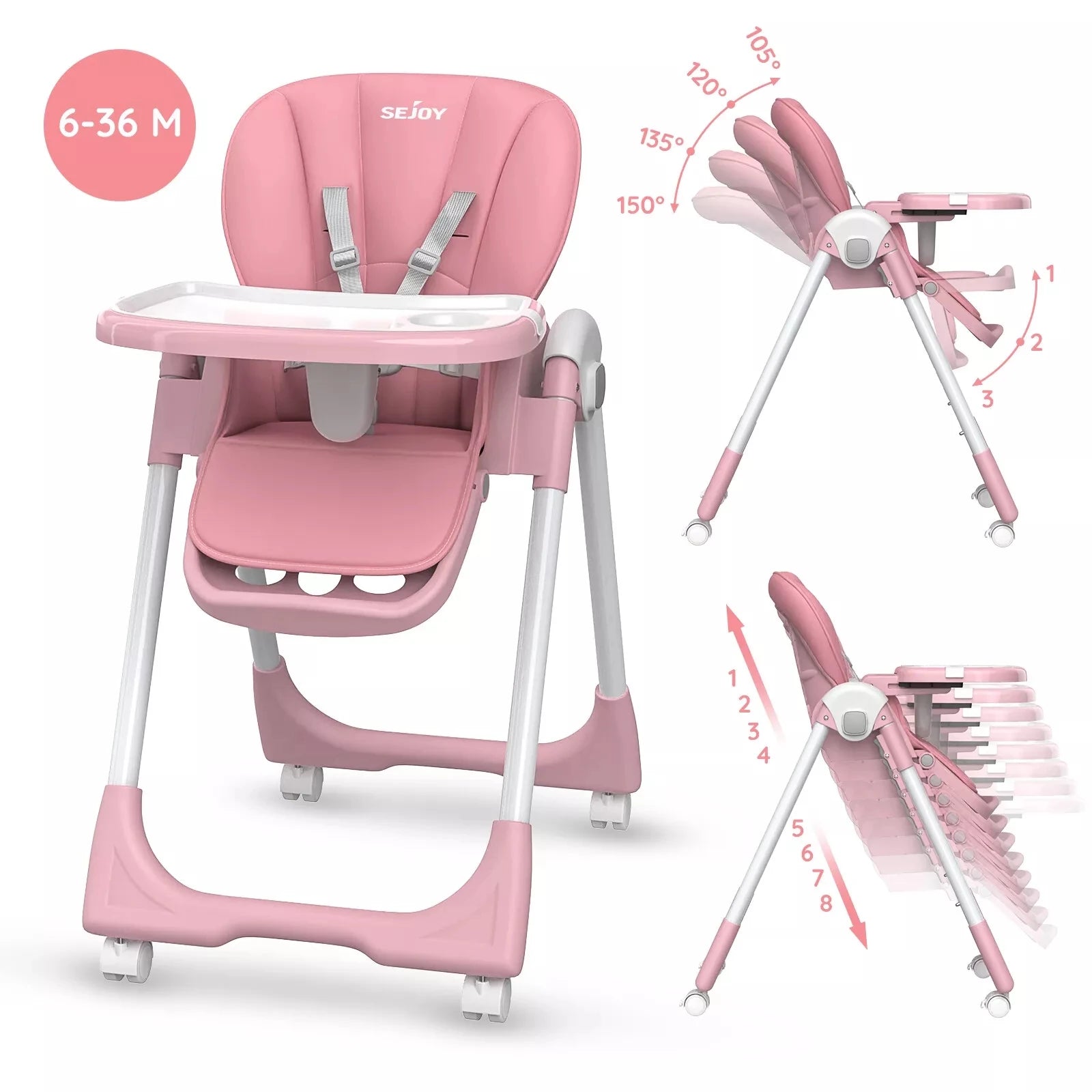 MildlyMama - Convertible Baby High Chair with Adjustable Height, Removable Tray, and Foldable Design – 5 Positions, Safe and Easy to Clean High Chairs