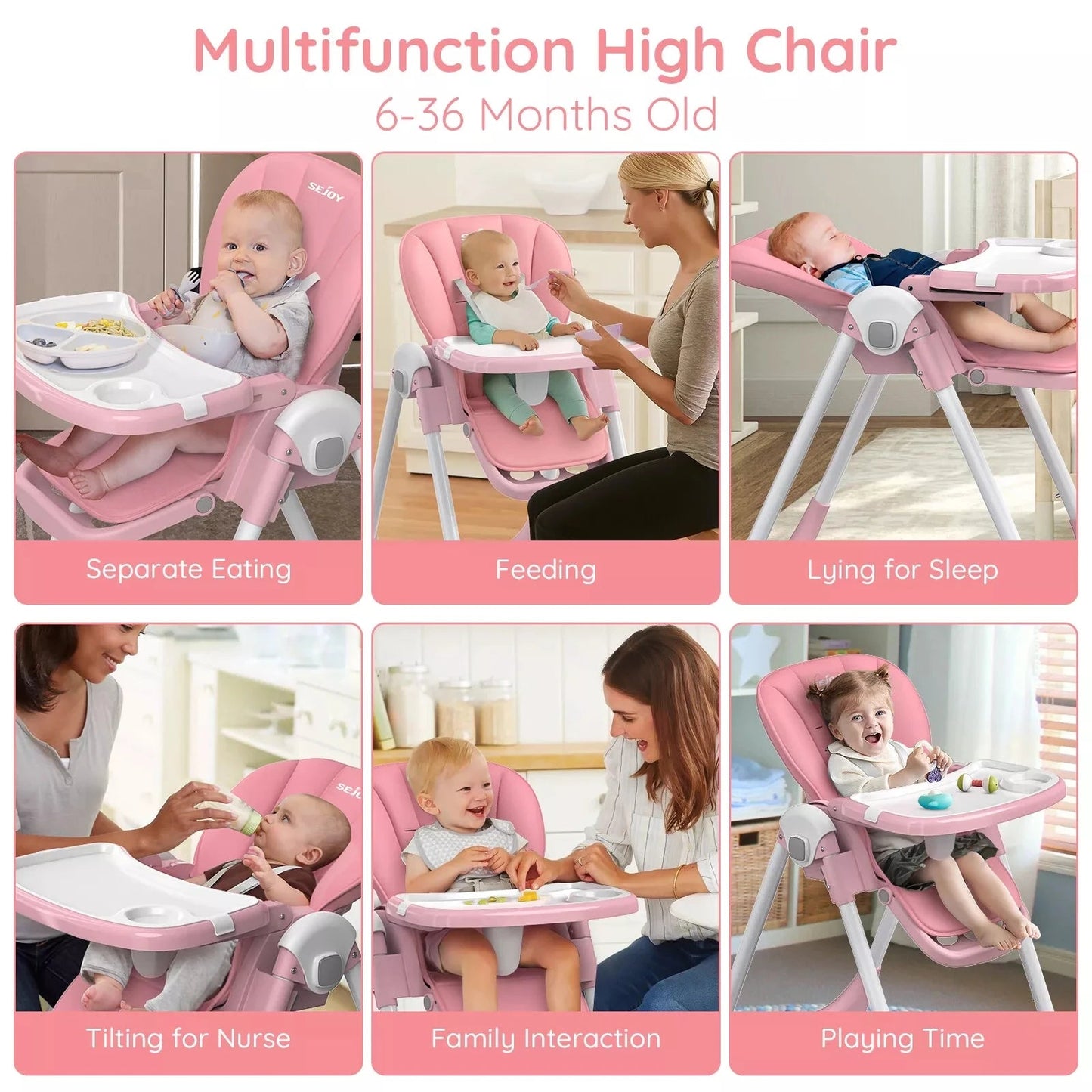MildlyMama - Convertible Baby High Chair with Adjustable Height, Removable Tray, and Foldable Design – 5 Positions, Safe and Easy to Clean High Chairs