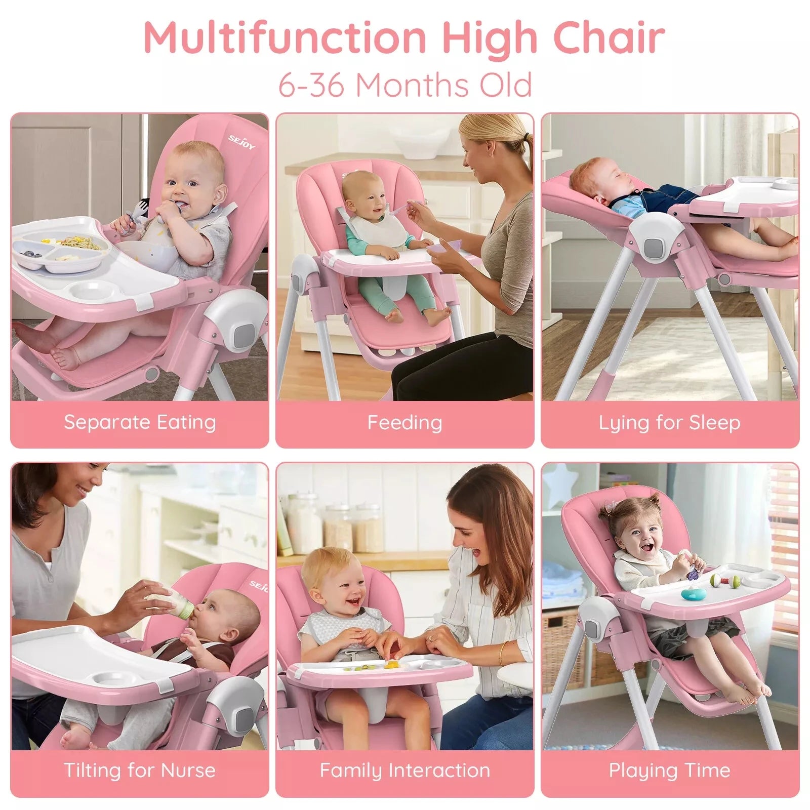 MildlyMama - Convertible Baby High Chair with Adjustable Height, Removable Tray, and Foldable Design – 5 Positions, Safe and Easy to Clean High Chairs