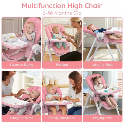 MildlyMama - Convertible Baby High Chair with Adjustable Height, Removable Tray, and Foldable Design – 5 Positions, Safe and Easy to Clean High Chairs