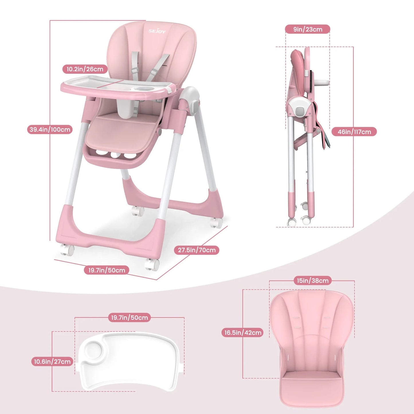 MildlyMama - Convertible Baby High Chair with Adjustable Height, Removable Tray, and Foldable Design – 5 Positions, Safe and Easy to Clean High Chairs
