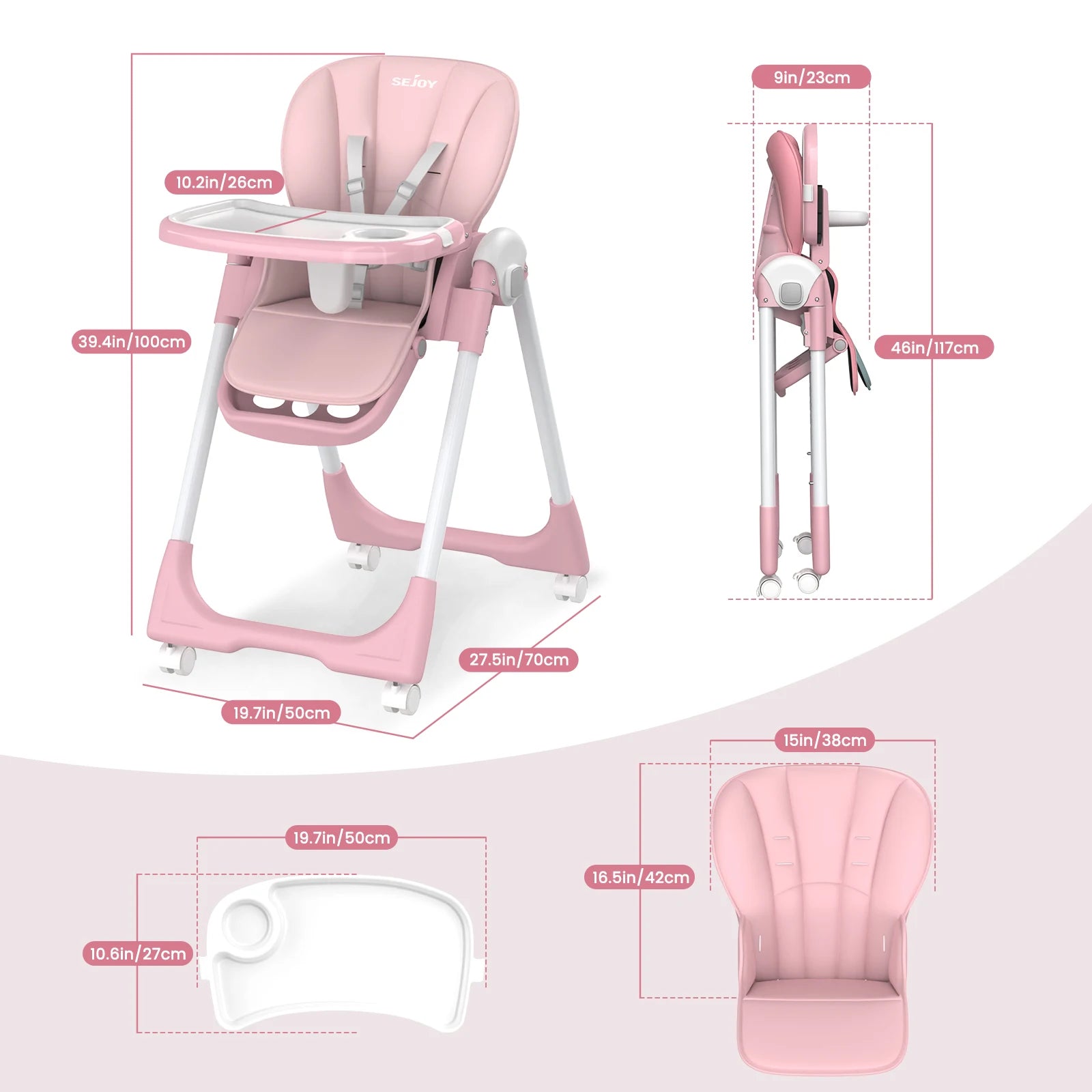 MildlyMama - Convertible Baby High Chair with Adjustable Height, Removable Tray, and Foldable Design – 5 Positions, Safe and Easy to Clean High Chairs