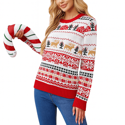 MildlyMama - FestiveThreads™ Women’s Christmas Sweater – Cozy Knit Pullover with Reindeer & Snowflake Holiday Pattern, Soft Winter Jumper Sweater