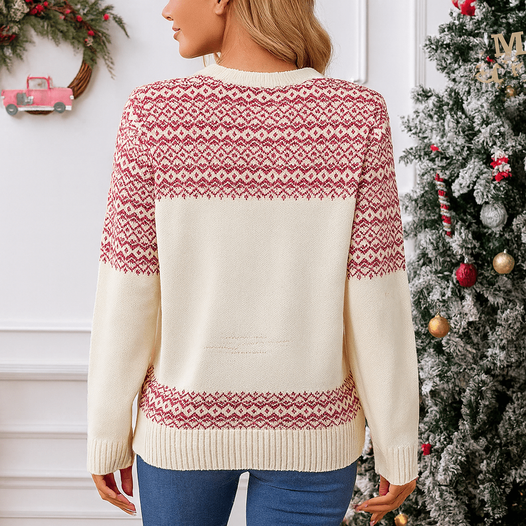 MildlyMama - FestiveThreads™ Women’s Christmas Sweater – Cozy Knit Pullover with Reindeer & Snowflake Holiday Pattern, Soft Winter Jumper Sweater