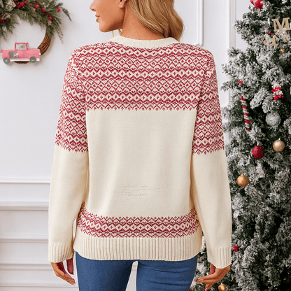 MildlyMama - FestiveThreads™ Women’s Christmas Sweater – Cozy Knit Pullover with Reindeer & Snowflake Holiday Pattern, Soft Winter Jumper Sweater