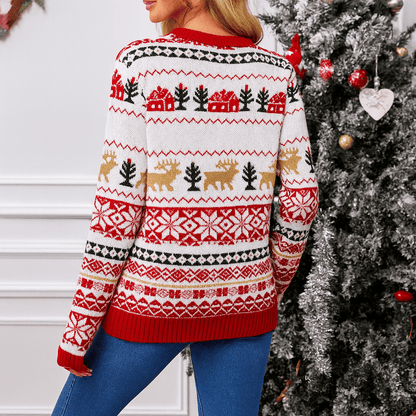 MildlyMama - FestiveThreads™ Women’s Christmas Sweater – Cozy Knit Pullover with Reindeer & Snowflake Holiday Pattern, Soft Winter Jumper Sweater