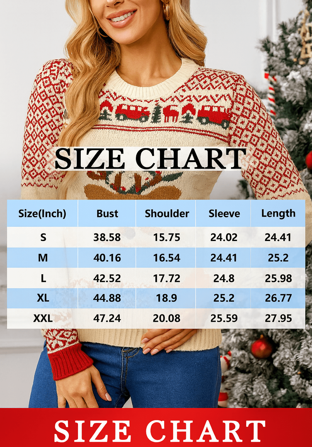 MildlyMama - FestiveThreads™ Women’s Christmas Sweater – Cozy Knit Pullover with Reindeer & Snowflake Holiday Pattern, Soft Winter Jumper Sweater