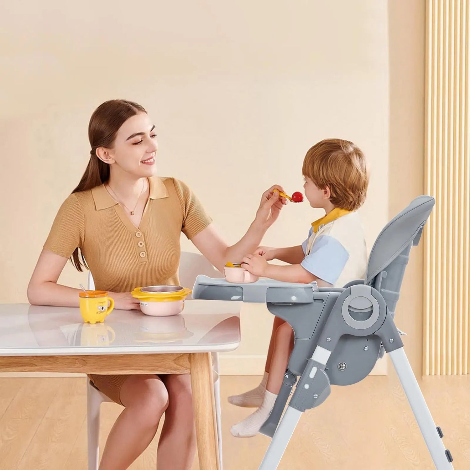 MildlyMama - Foldable Baby High Chair with Adjustable Height and Recline, Lightweight Design, Easy to Clean Removable Tray Baby & Toddler Furniture
