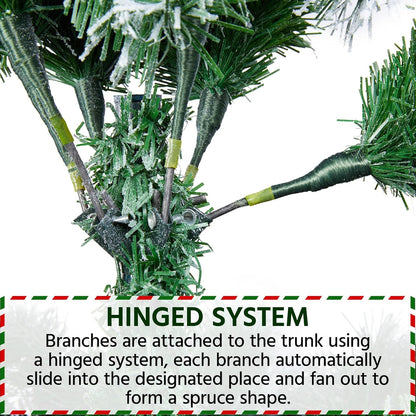 MildlyMama - FrostGleam™ Snow Flocked Spruce Christmas Tree – Pre - Lit Artificial Xmas Tree with Gold Decorations, Full & Easy Assemble Winter Decoration - National Tree Christmas Tree