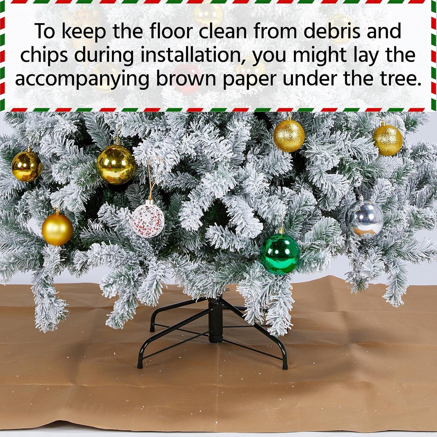 MildlyMama - FrostGleam™ Snow Flocked Spruce Christmas Tree – Pre - Lit Artificial Xmas Tree with Gold Decorations, Full & Easy Assemble Winter Decoration - National Tree Christmas Tree