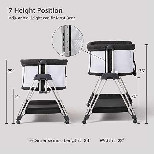 MildlyMama - Height - Adjustable Baby Co - Sleeper with Mesh Sides and Integrated Storage – 7 Positions, Black and White Baby & Toddler Furniture