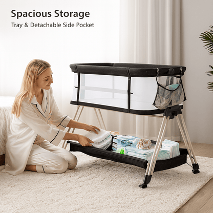 MildlyMama - Height - Adjustable Baby Co - Sleeper with Mesh Sides and Integrated Storage – 7 Positions, Black and White Baby & Toddler Furniture