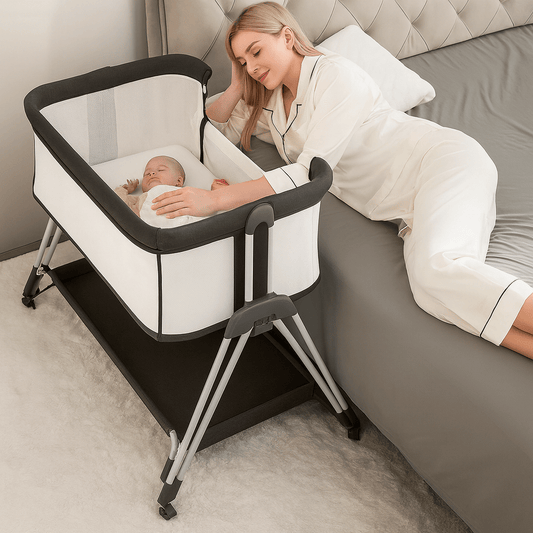 MildlyMama - Height - Adjustable Baby Co - Sleeper with Mesh Sides and Integrated Storage – 7 Positions, Black and White Baby & Toddler Furniture
