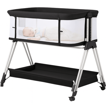 MildlyMama - Height - Adjustable Baby Co - Sleeper with Mesh Sides and Integrated Storage – 7 Positions, Black and White Baby & Toddler Furniture