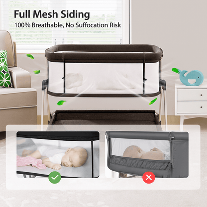 MildlyMama - Height - Adjustable Baby Co - Sleeper with Mesh Sides and Integrated Storage – 7 Positions, Black and White Baby & Toddler Furniture