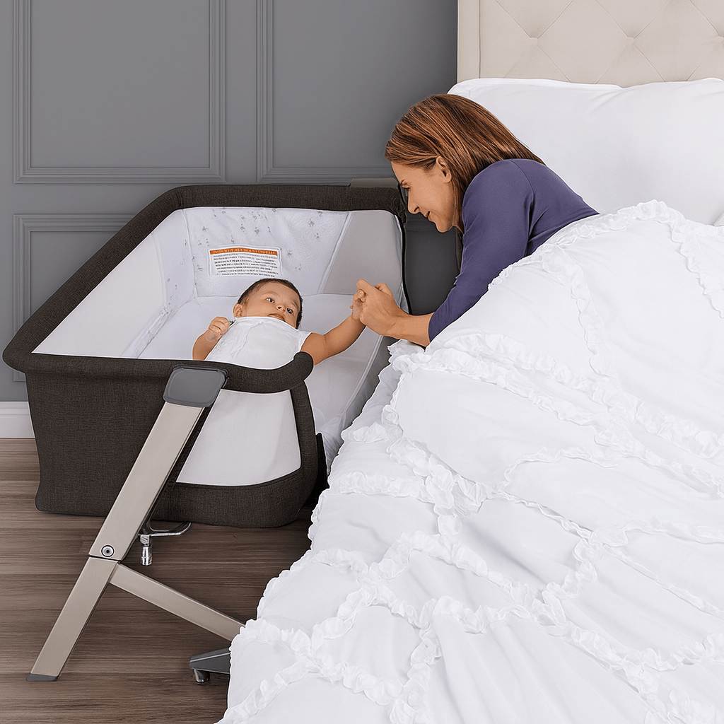 MildlyMama - Portable Baby Bassinet and Bedside Sleeper with Adjustable Height and Breathable Mesh Sides – Black Baby Bassinets