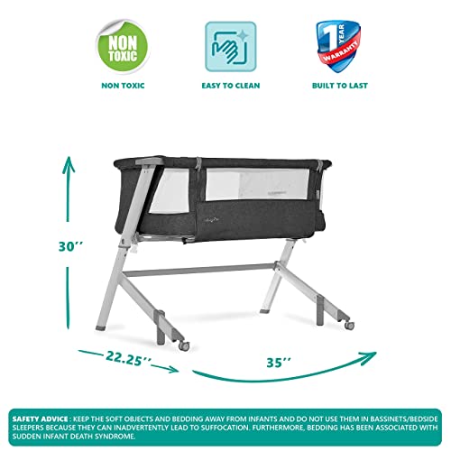 MildlyMama - Portable Baby Bassinet and Bedside Sleeper with Adjustable Height and Breathable Mesh Sides – Black Baby Bassinets
