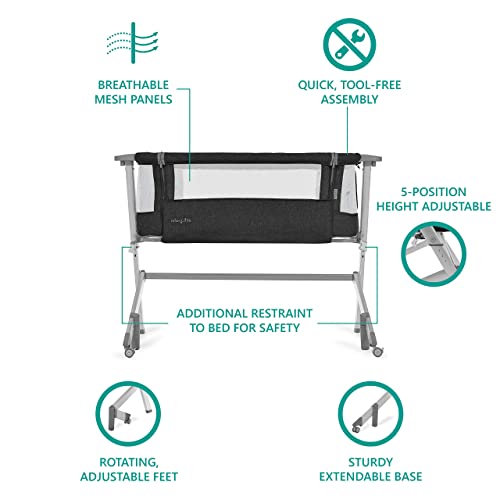 MildlyMama - Portable Baby Bassinet and Bedside Sleeper with Adjustable Height and Breathable Mesh Sides – Black Baby Bassinets
