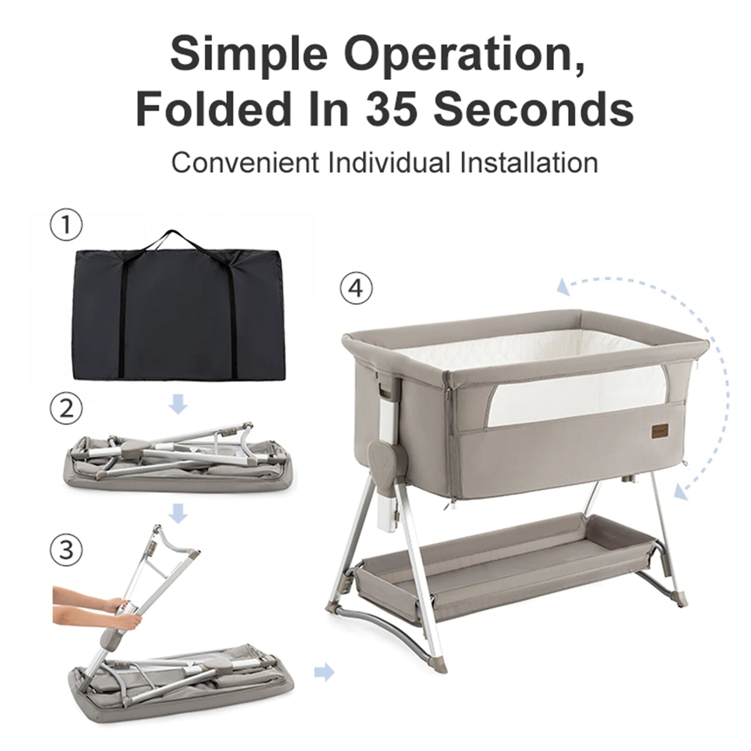 MildlyMama - Portable Baby Bassinet with Adjustable Height – Foldable Co - Sleeper for Newborns 0 - 6 Months, Pink, 2 - in - 1 Design Baby Bassinets