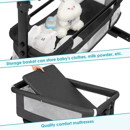 MildlyMama - Portable Baby Bassinet with Multi - Functional Design – Bedside Co - Sleeper with Large Storage and Breathable Mesh Sides Baby Bassinets