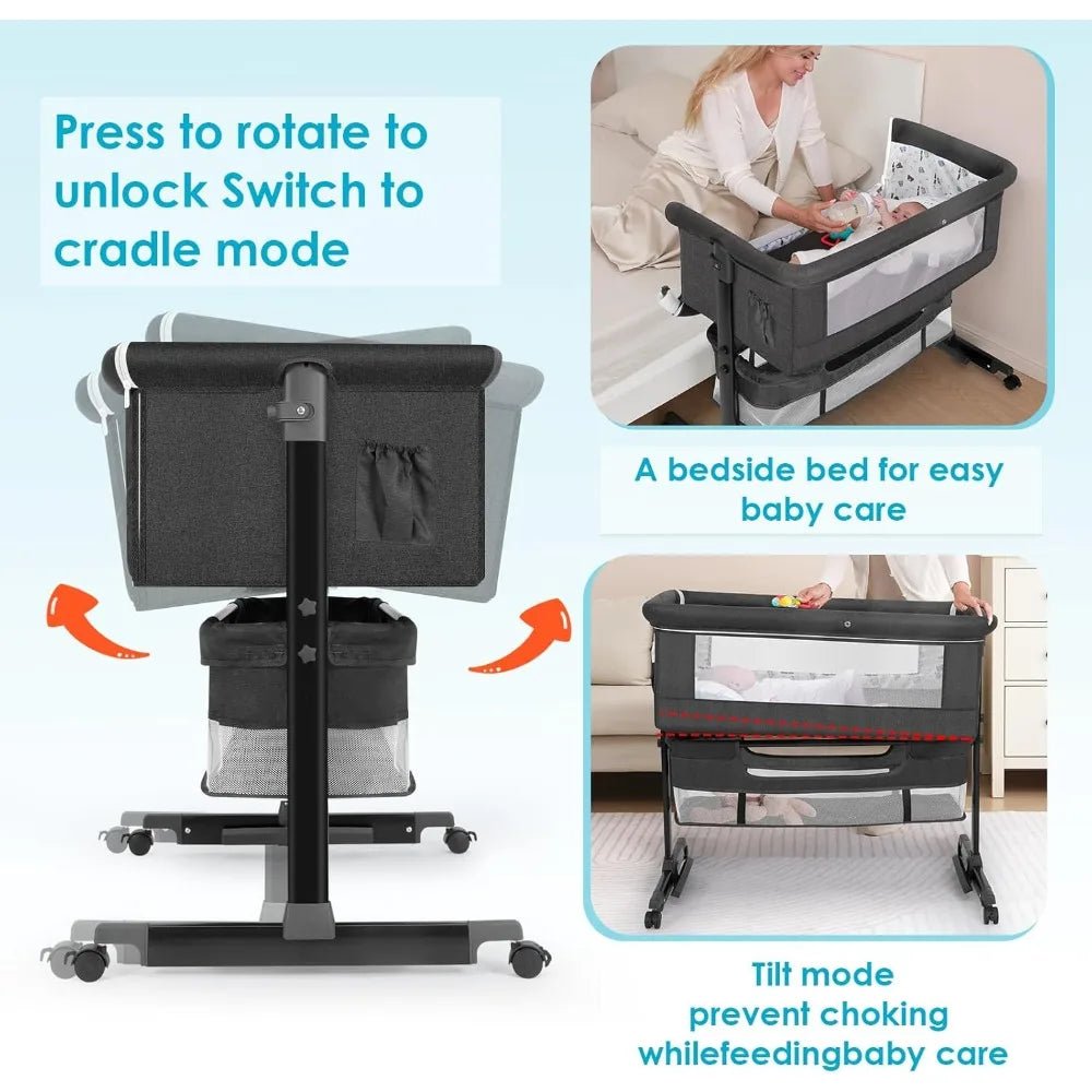 MildlyMama - Portable Baby Bassinet with Multi - Functional Design – Bedside Co - Sleeper with Large Storage and Breathable Mesh Sides Baby Bassinets