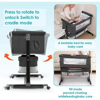 MildlyMama - Portable Baby Bassinet with Multi - Functional Design – Bedside Co - Sleeper with Large Storage and Breathable Mesh Sides Baby Bassinets