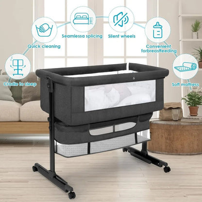 MildlyMama - Portable Baby Bassinet with Multi - Functional Design – Bedside Co - Sleeper with Large Storage and Breathable Mesh Sides Baby Bassinets