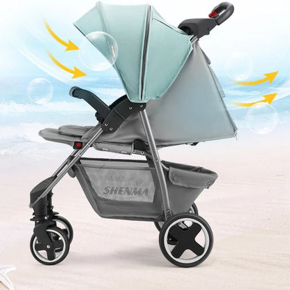 MildlyMama - Portable Folding Baby Stroller with Shock Absorption – High View Four - Wheel Design for Sit or Lie Comfort Baby Strollers