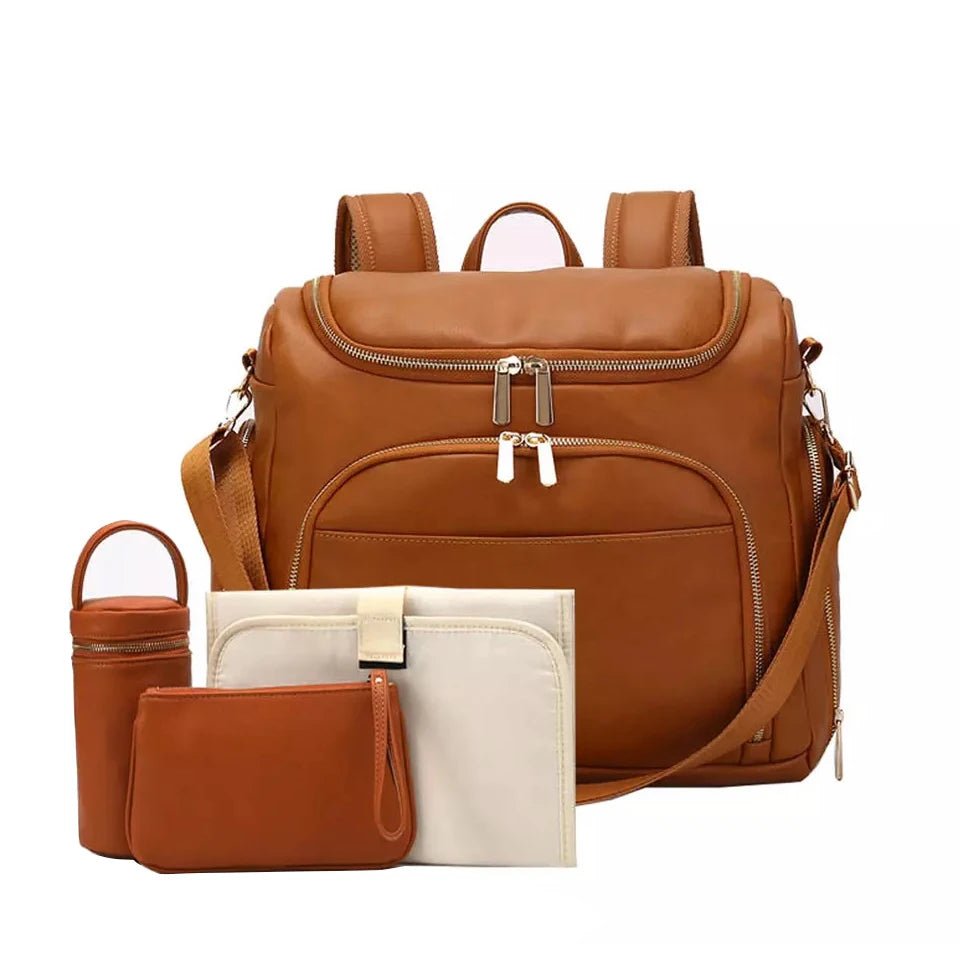 MildlyMama - Spacious Leather Diaper Bag Backpack with Insulated Bottle Holders and Changing Mat – Stylish and Water - Resistant Diaper Bags