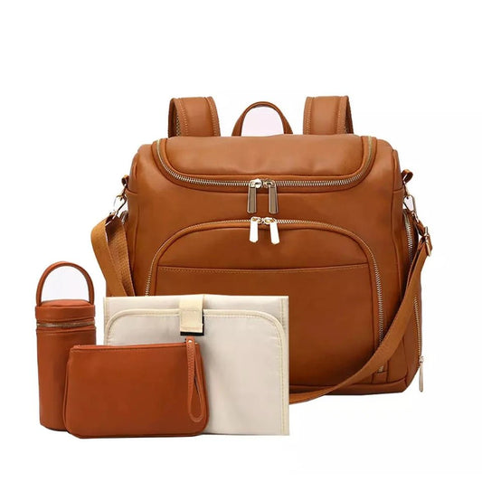 MildlyMama - Spacious Leather Diaper Bag Backpack with Insulated Bottle Holders and Changing Mat – Stylish and Water - Resistant Diaper Bags