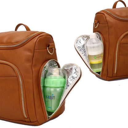 MildlyMama - Spacious Leather Diaper Bag Backpack with Insulated Bottle Holders and Changing Mat – Stylish and Water - Resistant Diaper Bags