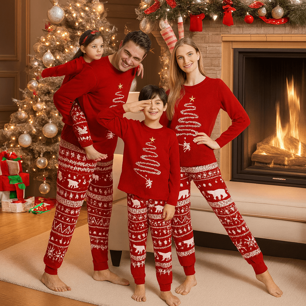 MildlyMama - SparkTree Family Matching Christmas Pajama Set – Festive Tree Print Holiday Sleepwear for Kids, Adults & Couples pajamas