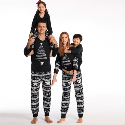 MildlyMama - SparkTree Family Matching Christmas Pajama Set – Festive Tree Print Holiday Sleepwear for Kids, Adults & Couples Navy blue pajamas