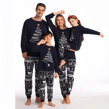 MildlyMama - SparkTree Family Matching Christmas Pajama Set – Festive Tree Print Holiday Sleepwear for Kids, Adults & Couples Navy blue pajamas