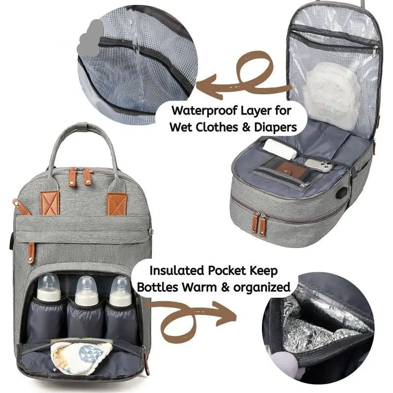 MildlyMama - Stylish Diaper Bag Backpack with Changing Mat, 25L Capacity, Water - Resistant, 14 Compartments, Stroller Hooks, Hands - Free Design Diaper Bags